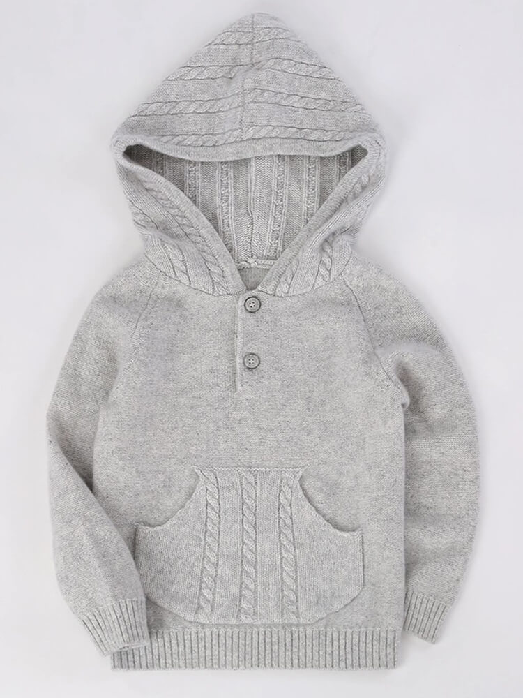 (image for) Kids Light Gray Cable Knit Cashmere Hoodie with Kangaroo Pocket